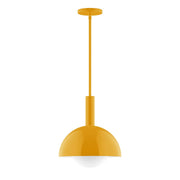 Bright yellow glass globe pendant with straight stem and round ceiling canopy