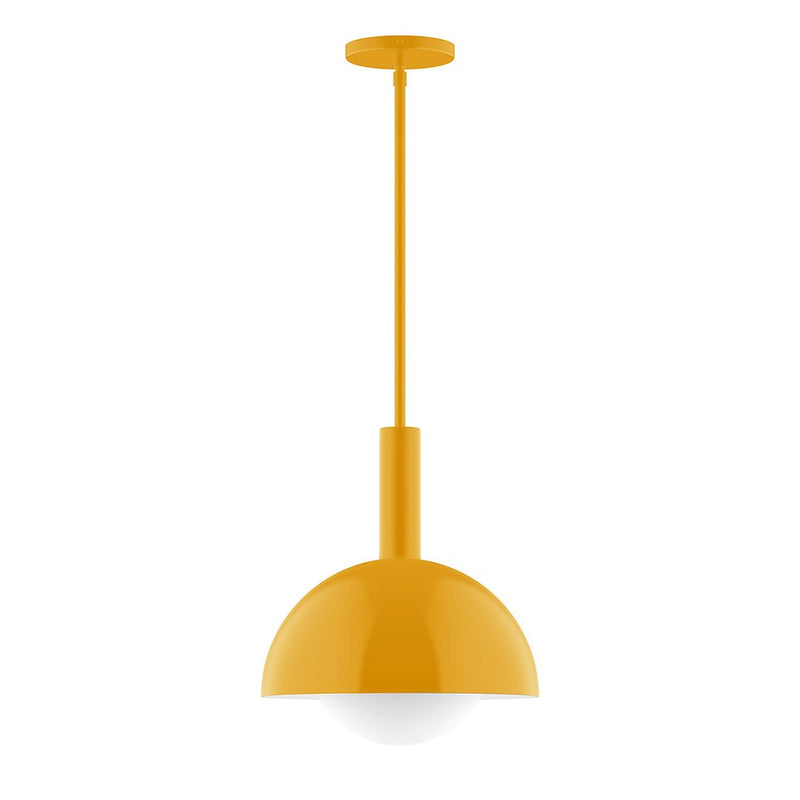 Bright yellow glass globe pendant with straight stem and round ceiling canopy