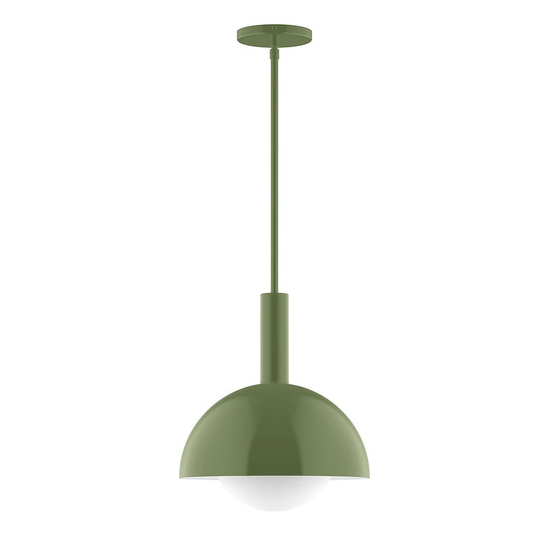 Fern green stem-hung pendant with frosted glass globe shade