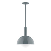 Slate gray stem-hung pendant with dome glass globe and round ceiling canopy