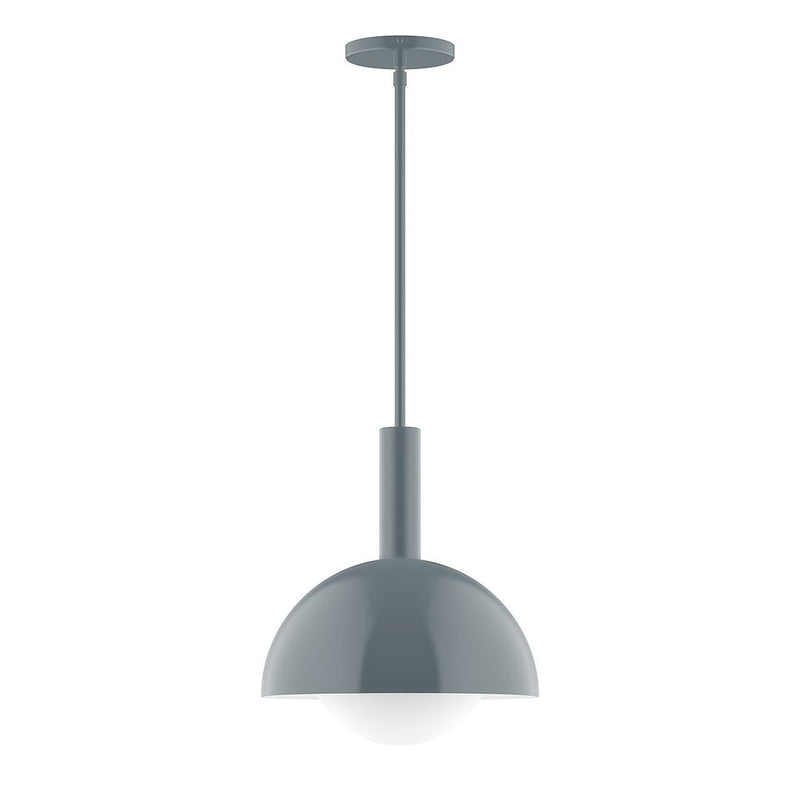 Slate gray stem-hung pendant with dome glass globe and round ceiling canopy