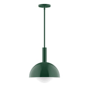 Forest green glass globe pendant with stem and round ceiling canopy