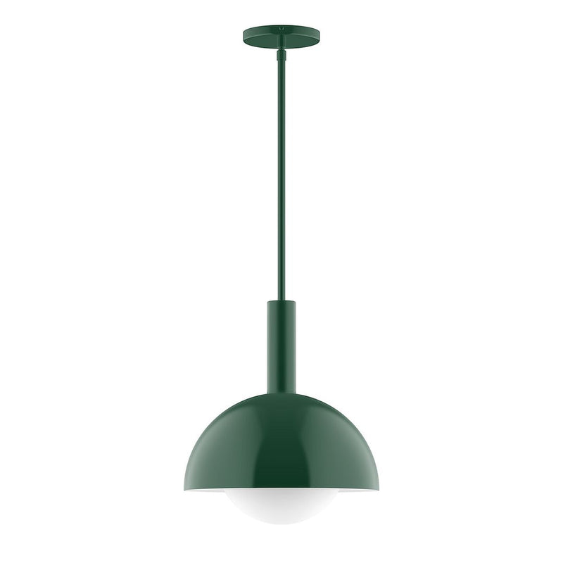 Forest green glass globe pendant with stem and round ceiling canopy