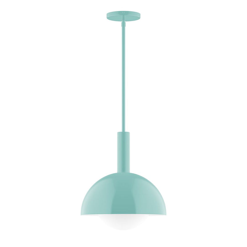 Sea green glass globe stem pendant light with round ceiling canopy