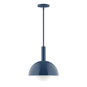 Navy stem hung pendant light with dome-shaped glass globe