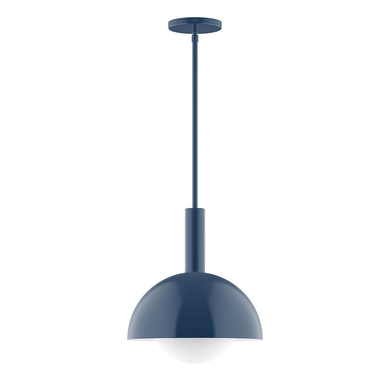 Navy stem hung pendant light with dome-shaped glass globe