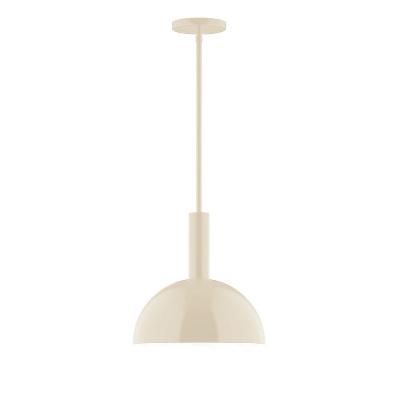 Cream stem-hung pendant light with dome shade and ceiling canopy