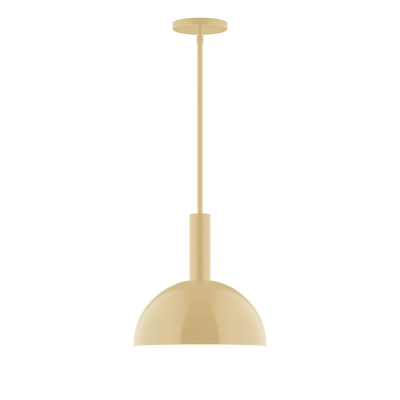 Ivory LED stem-hung pendant with bell shade and round canopy