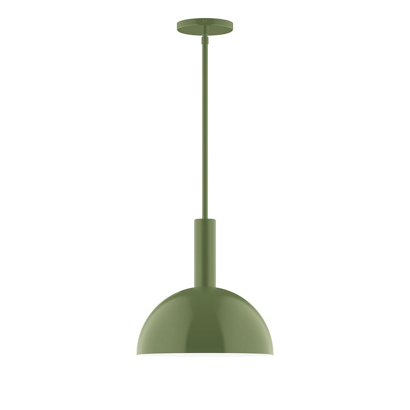 Fern green LED stem-hung pendant with dome shade and round ceiling canopy