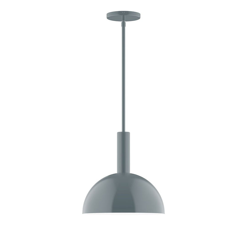 Slate gray stem-hung pendant light with dome-shaped shade