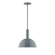 Slate gray LED stem-hung pendant with dome shade and ceiling canopy