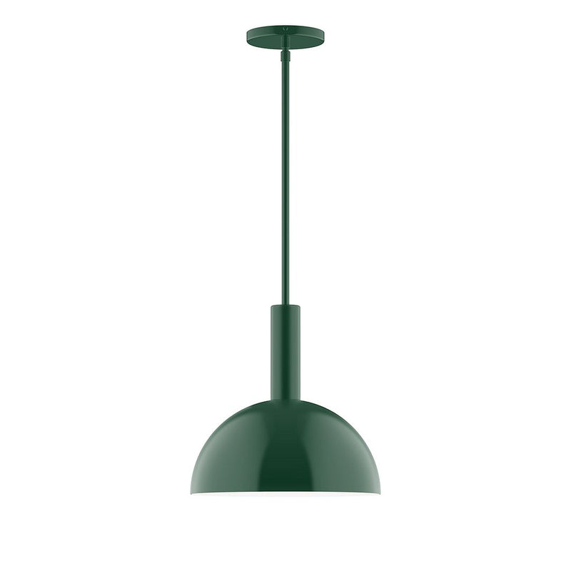 Forest green stem-hung pendant light with rounded dome shade and ceiling canopy