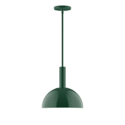 Forest green 12-inch LED pendant light with dome shade and straight stem