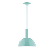 Sea green stem-hung pendant with dome shade and round canopy