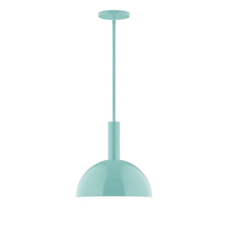 Sea green stem-hung pendant with dome shade and round canopy