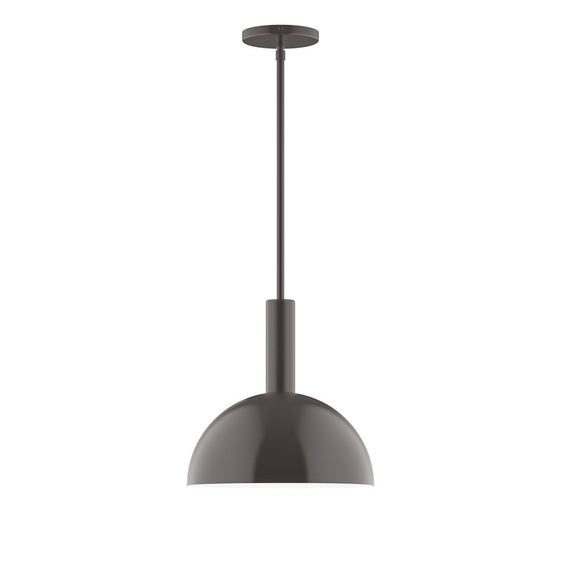 Architectural bronze pendant light with round dome shade and vertical stem