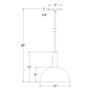Slate gray stem-hung pendant light with dome shade and 12 in width