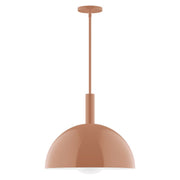 Terracotta glass globe pendant with straight stem and ceiling canopy.
