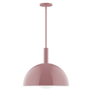 Mauve glass globe stem pendant with flared metal canopy and 18 inch drop