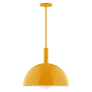 Bright yellow stem-hung glass globe pendant light with round ceiling canopy