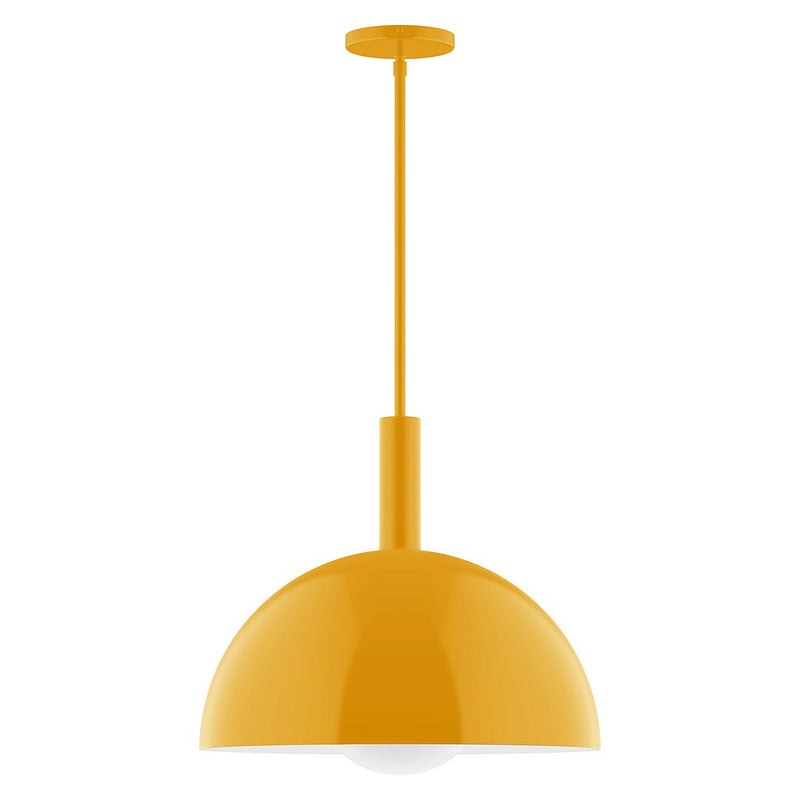 Bright yellow stem-hung glass globe pendant light with round ceiling canopy