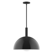 Black stem-hung pendant with round dome shade and glass globe