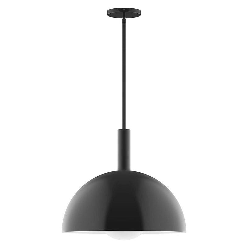 Black stem-hung pendant with round dome shade and glass globe