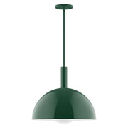 Forest green stem-hung pendant with domed glass globe shade