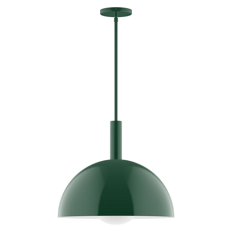 Forest green stem-hung pendant with domed glass globe shade