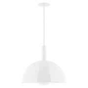 White glass globe stem-hung pendant with frosted dome shade