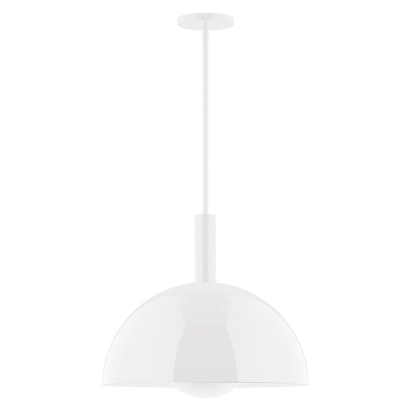 White glass globe stem-hung pendant with frosted dome shade