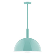 Sea green glass globe pendant with stem and canopy, domed shade