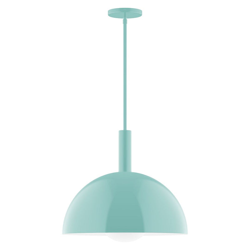 Sea green glass globe pendant with stem and canopy, domed shade