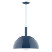 Navy glass globe pendant with straight stem and domed canopy