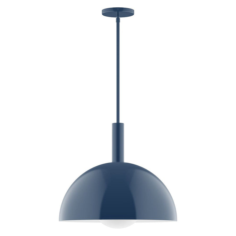 Navy glass globe pendant with straight stem and domed canopy