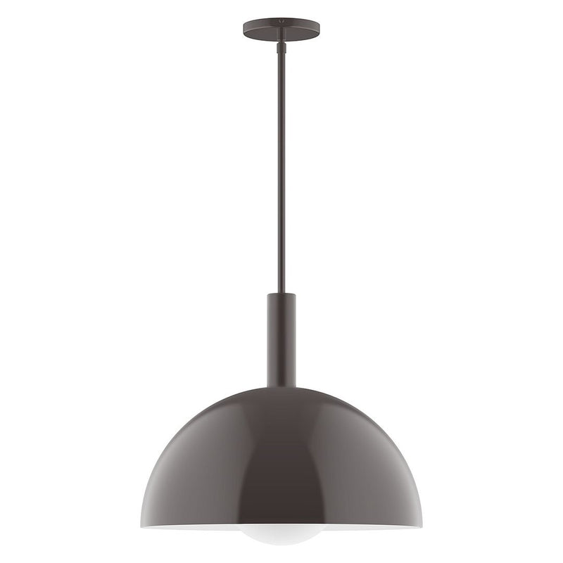 Bronze stem-hung pendant with frosted glass globe, 18 in.