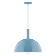 Light blue glass globe pendant with stem and round ceiling canopy