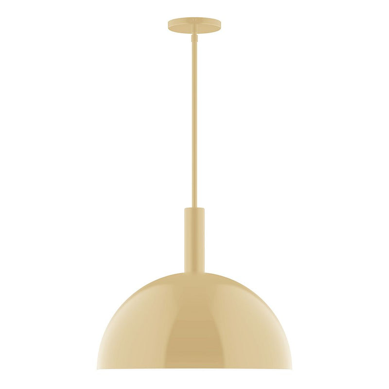 Ray 18 in LED stem-hung pendant with ivory dome shade and straight canopy stem.
