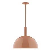 Terracotta stem-hung pendant with domed shade and round canopy.