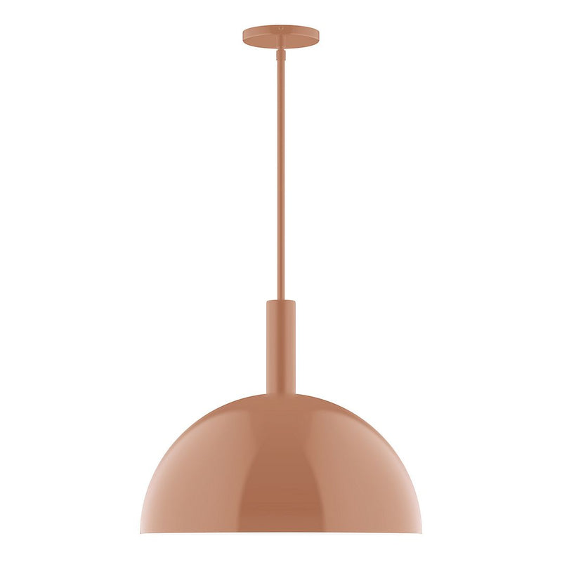 Terracotta dome LED pendant with long stem and ceiling canopy