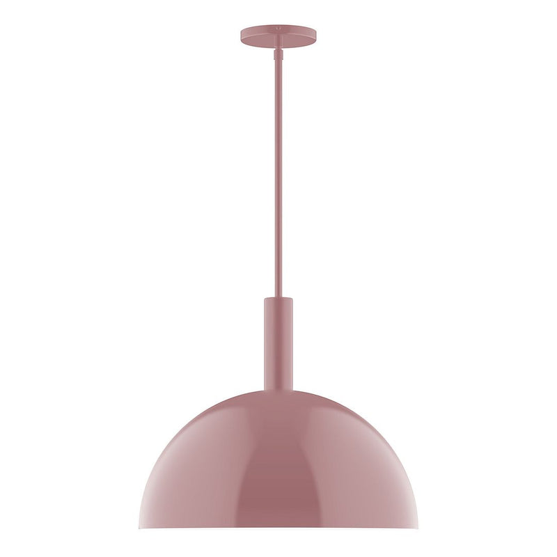 Mauve dome stem-hung pendant light with round canopy and corded downrod