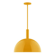 Bright yellow dome pendant light with straight stem and canopy