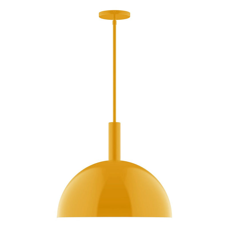 Bright yellow dome pendant light with straight stem and canopy