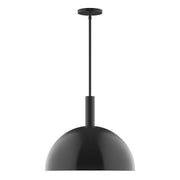 Black stem-hung pendant light with domed metal shade