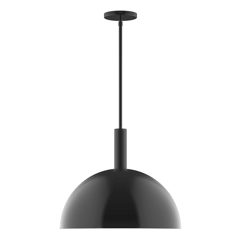 Black stem-hung pendant light with domed metal shade