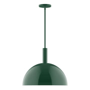 Forest green stem-hung pendant with domed shade and round ceiling canopy
