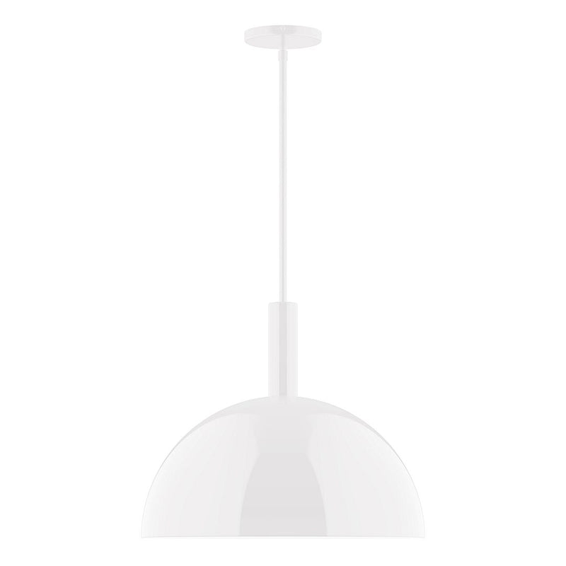 White LED stem-hung pendant with dome-shaped shade and straight hanging stem.