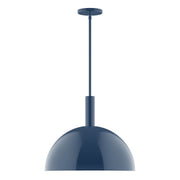 Navy Ray 18 in stem-hung pendant with domed shade and ceiling canopy.