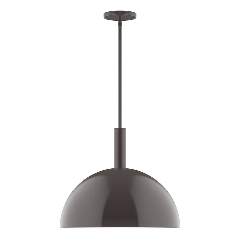 LED stem-hung pendant with bronze dome shade and ceiling canopy.