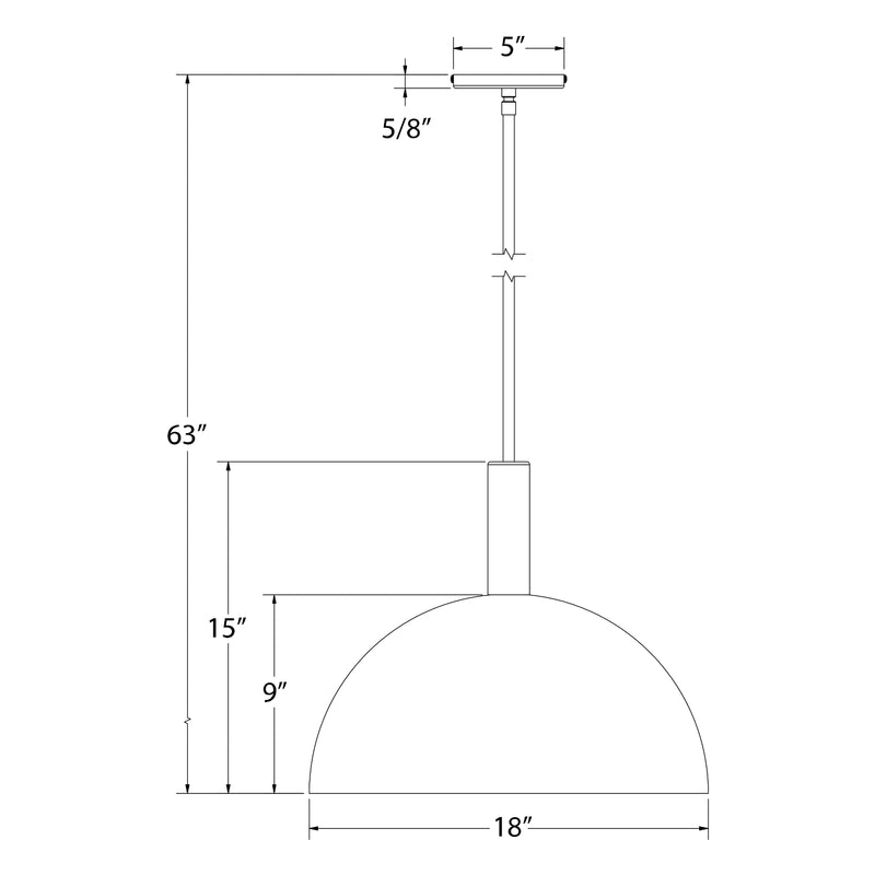 Domed pendant shade dimensions: 18 in wide, 63 in overall height